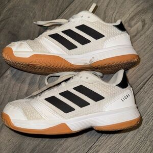 Adidas Ligra White and Black Court Sneakers with Gum Soles